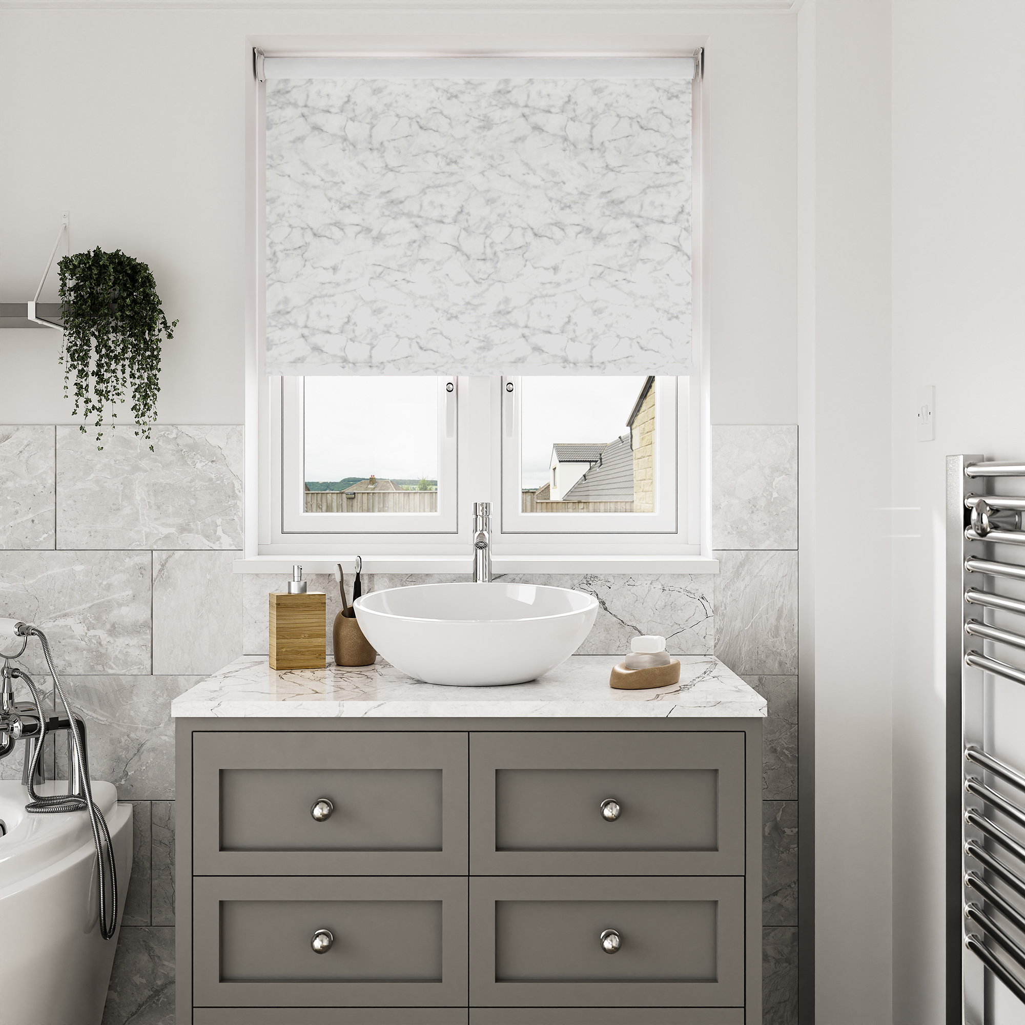 Marble Silver Blackout Motorised Roller Blind - Image 7