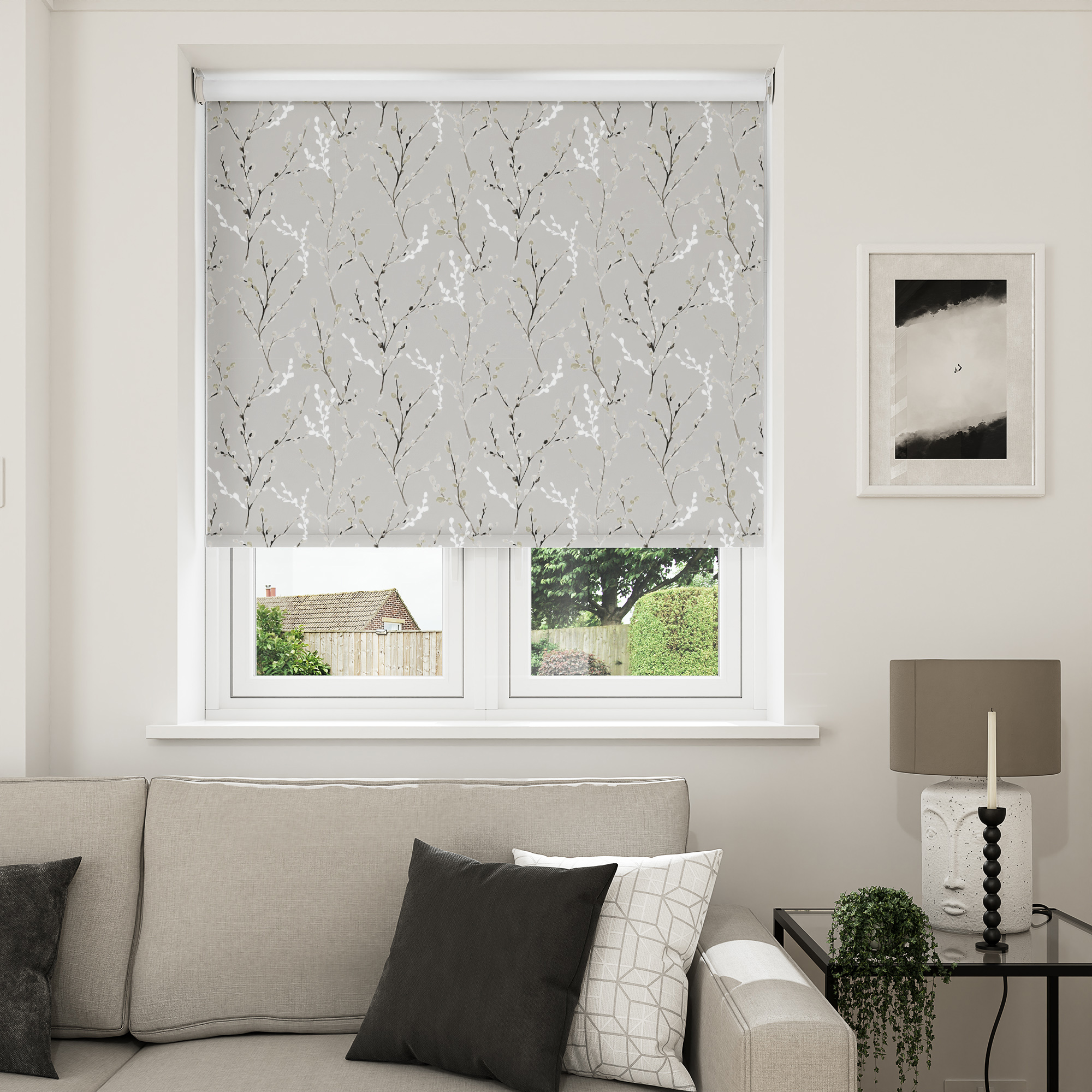 Willow Tree Blackout Birch White Motorised Roller Blind - Image 7